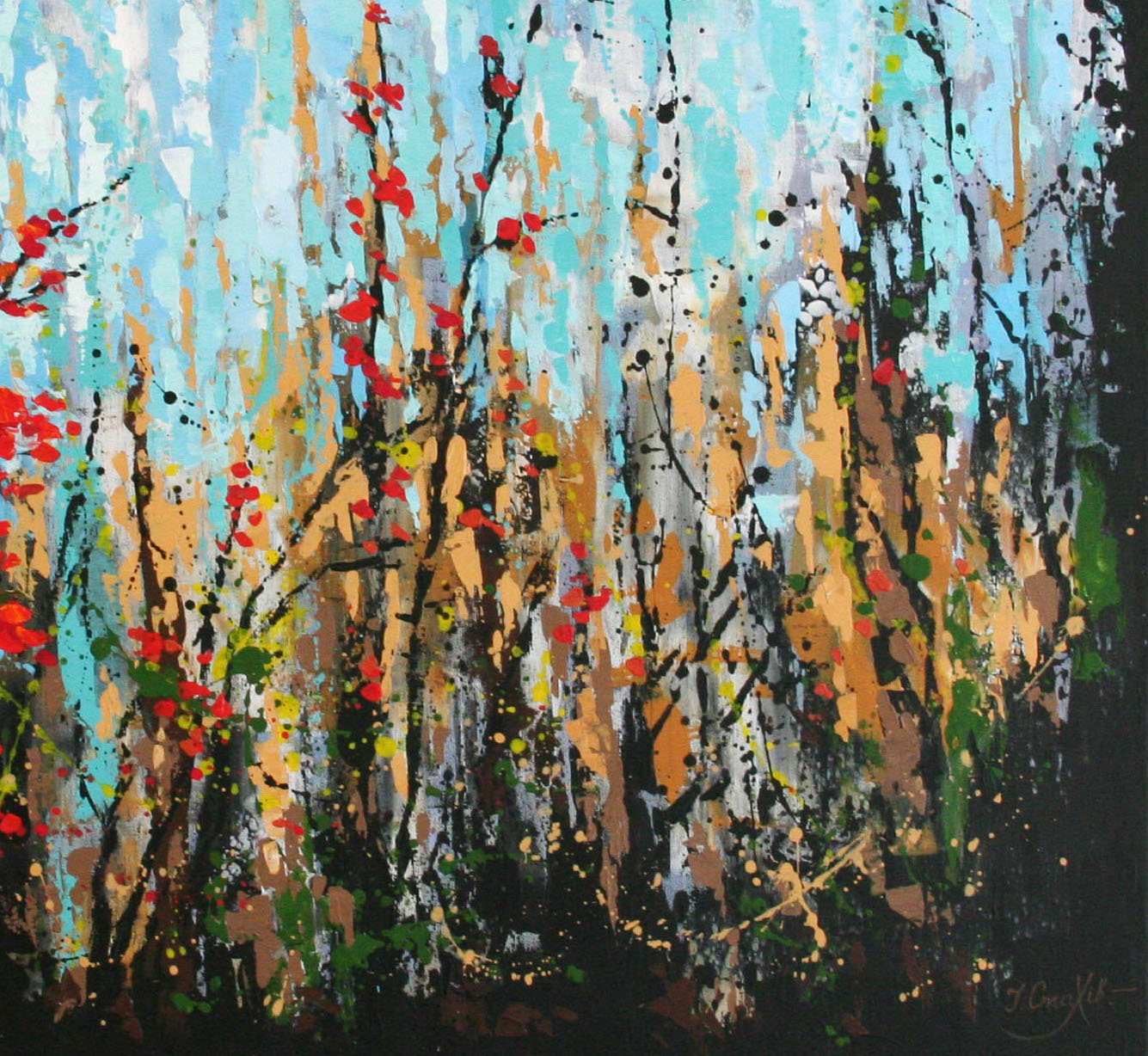 Vermont Painting: Original Abstract Autumn Landscape Artwork on Canvas 24×32″