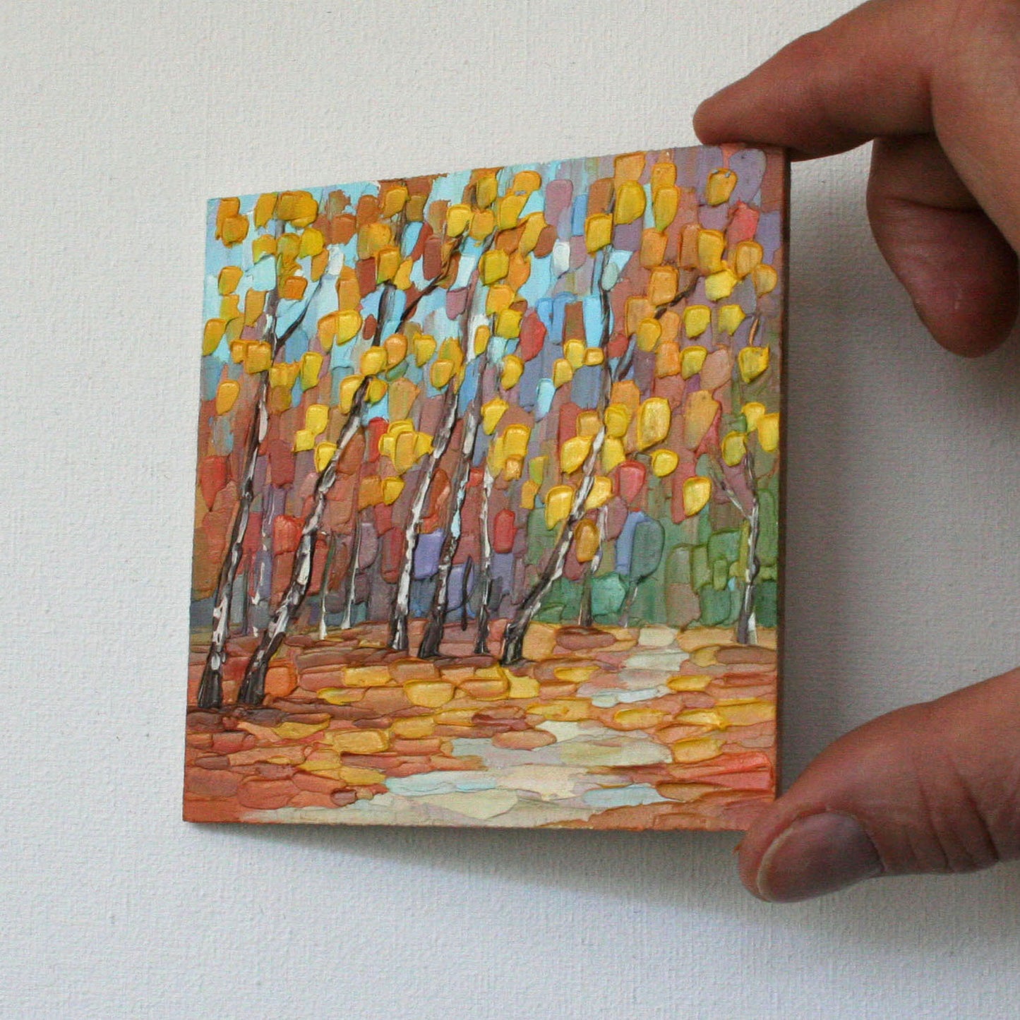 Framed Original Autumn Birch Park Mini Oil Painting by Iryna Stakhiv
