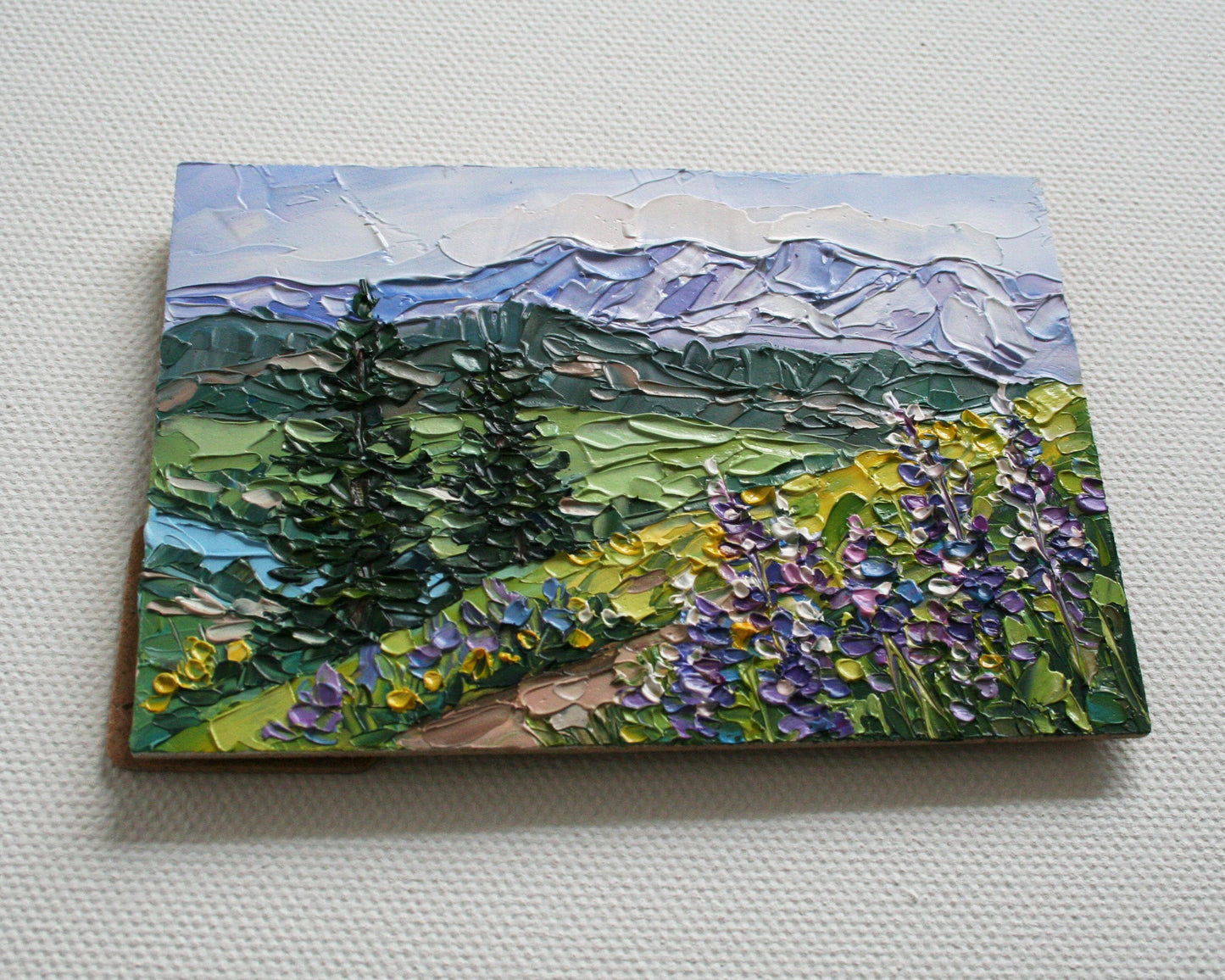 Palette knife painting, mountain mini oil artwork