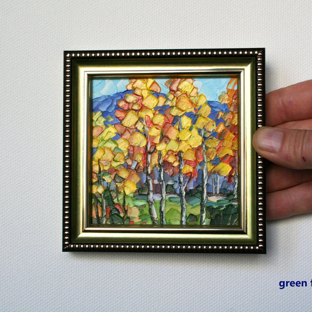 Tiny framed aspen tree oil painting, original fall landscape art gift by Iryna Stakhiv