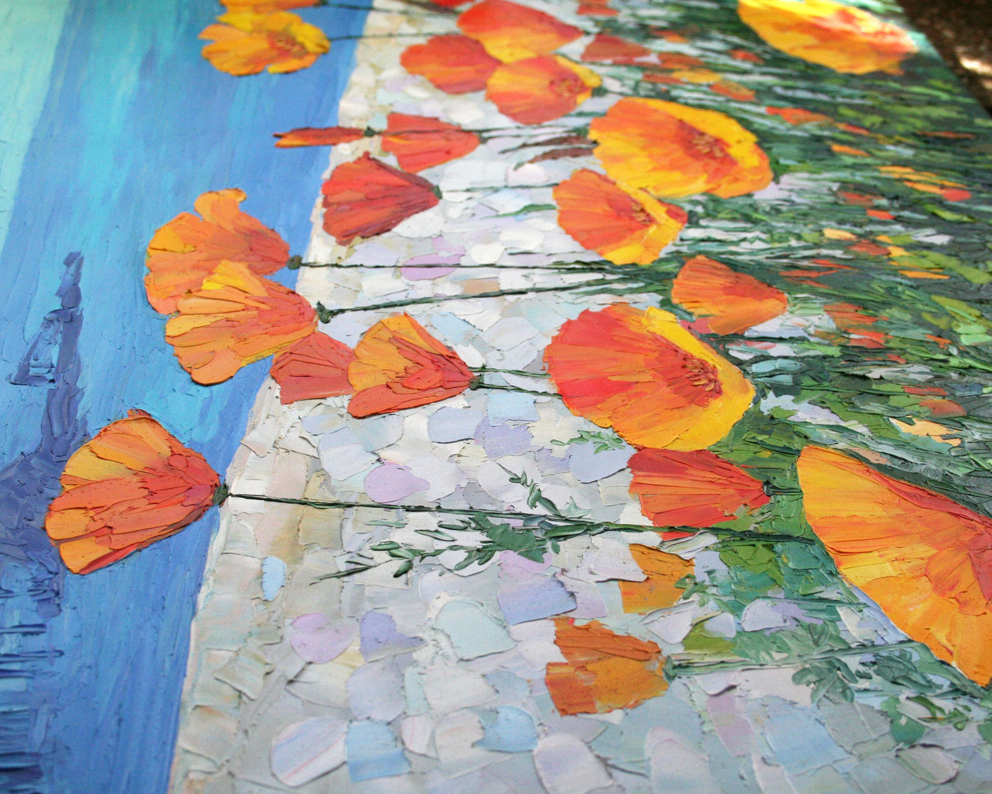 California Poppies by the Ocean — Original Palette Knife Texture Oil Painting (20x24 inches), Impasto Art by Iryna Stakhiv