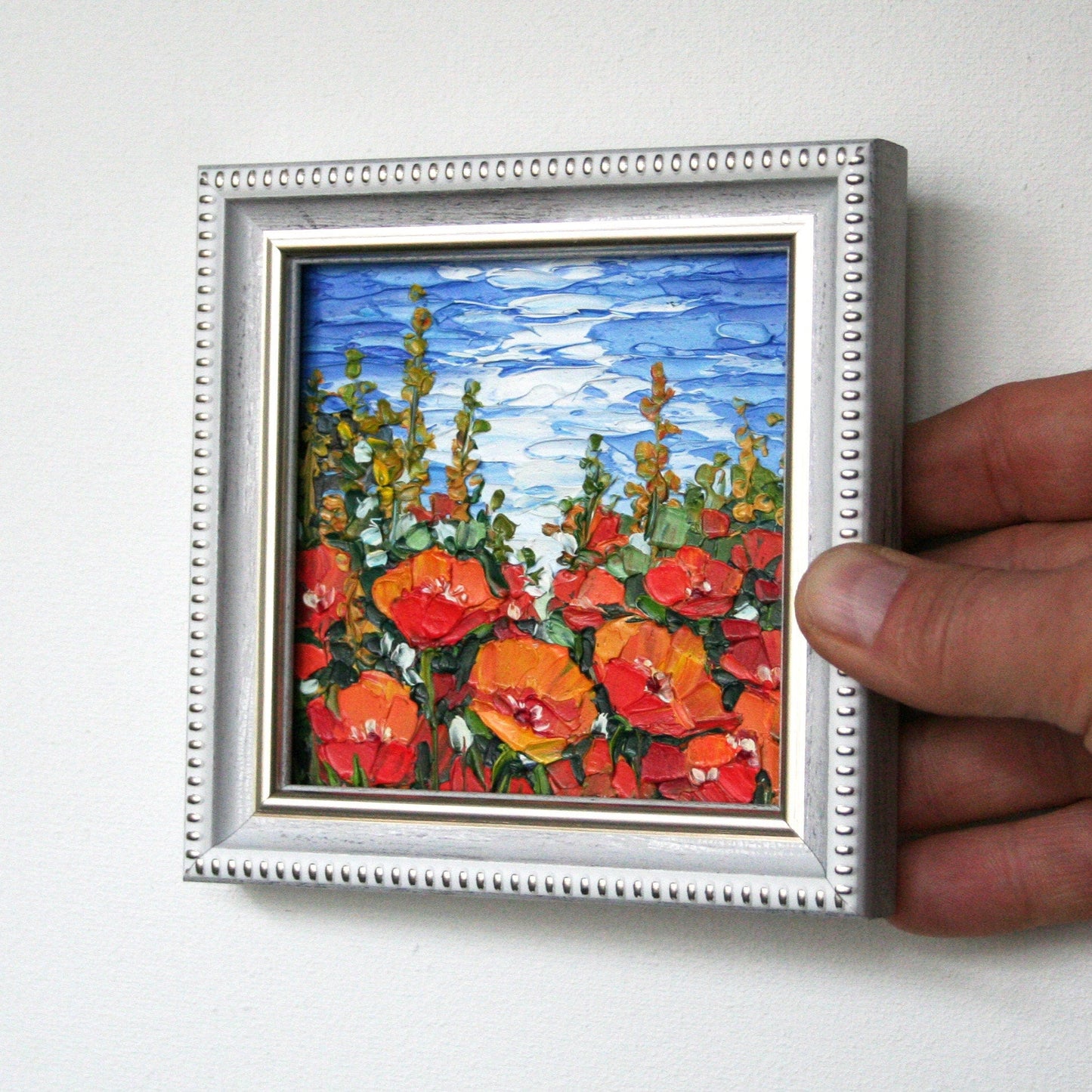 4x4 framed mini oil painting California poppies, made to order original artwork by Iryna Stakhiv