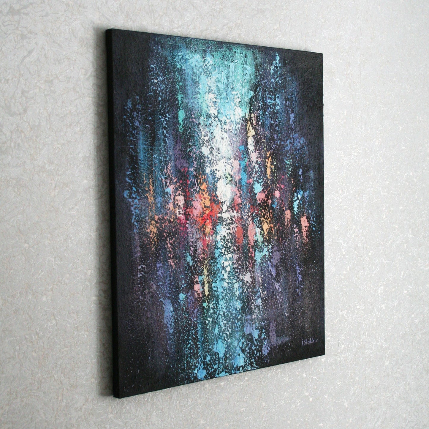 Original Abstract Rainy City Painting – Palette Knife Acrylic on Gallery Wrapped Canvas – 20x24