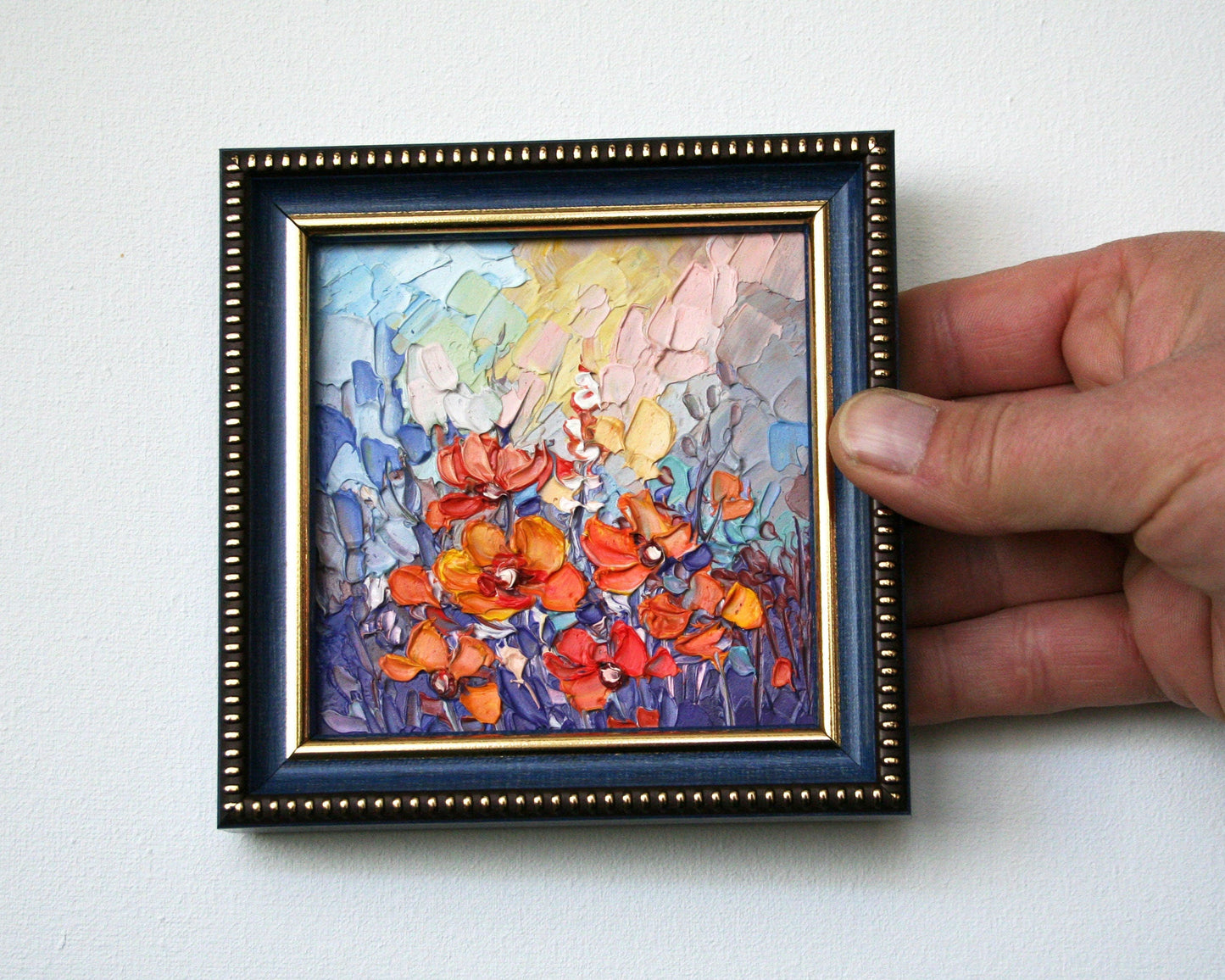 Abstract floral mini oil painting Summer Field, palette knife impasto art by Iryna Stakhiv