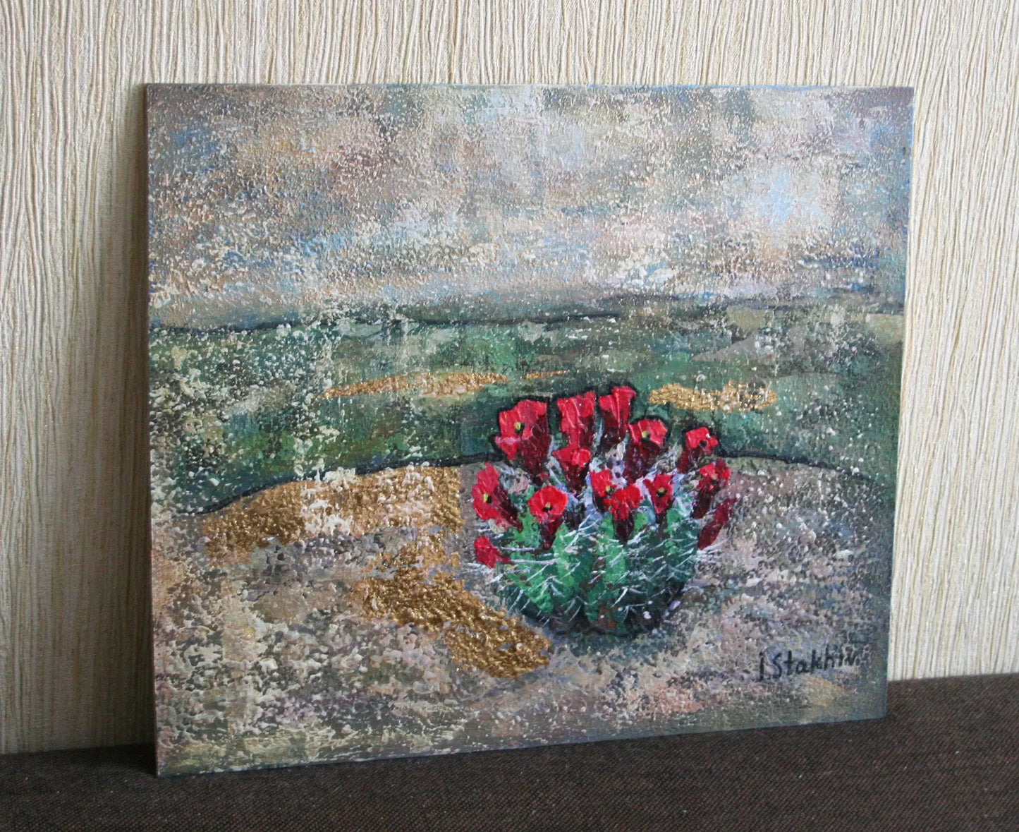 Cactus in desert painting — original acrylic art by Iryna Stakhiv, ready to ship