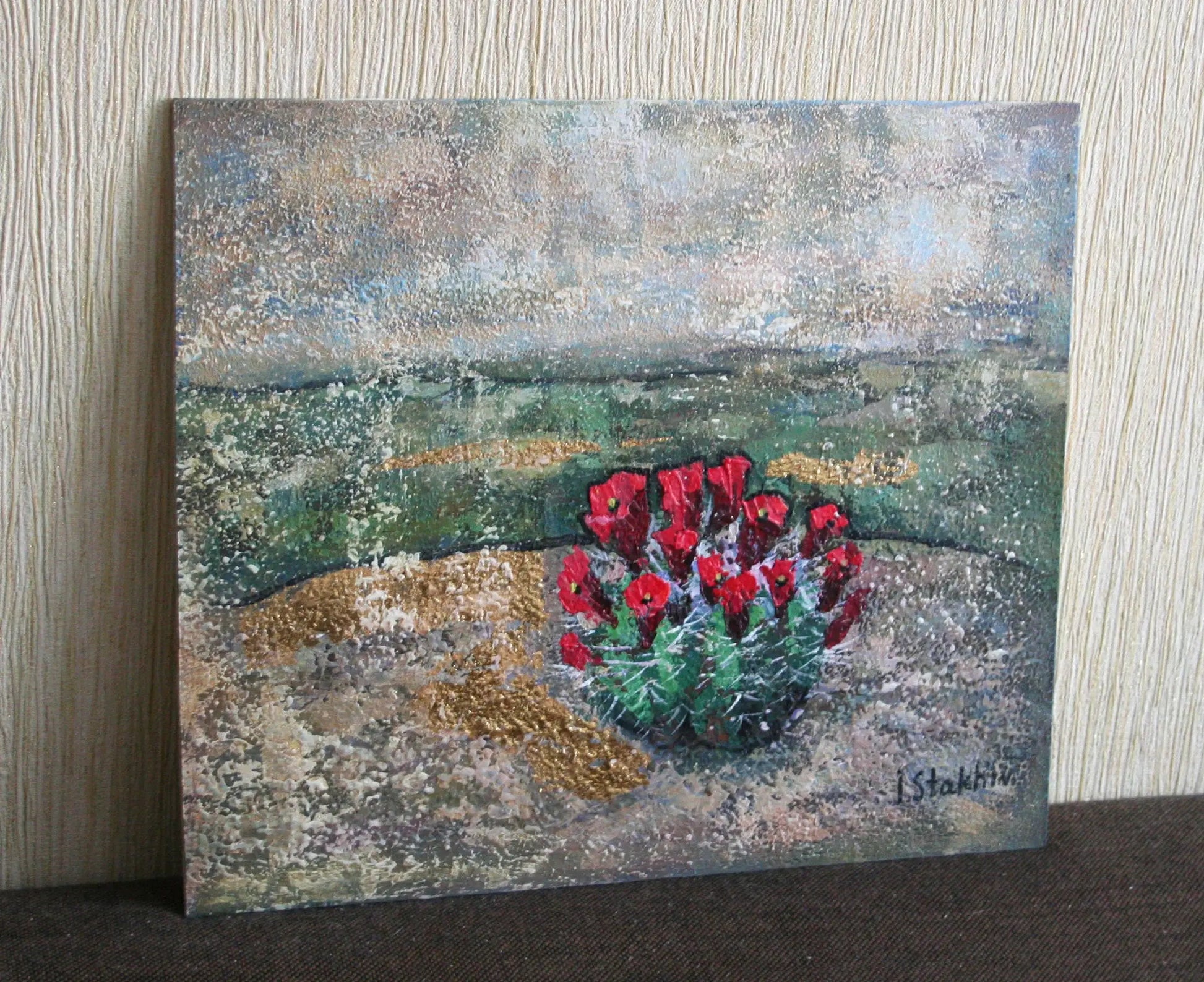 Cactus in desert painting — original acrylic art by Iryna Stakhiv, ready to ship