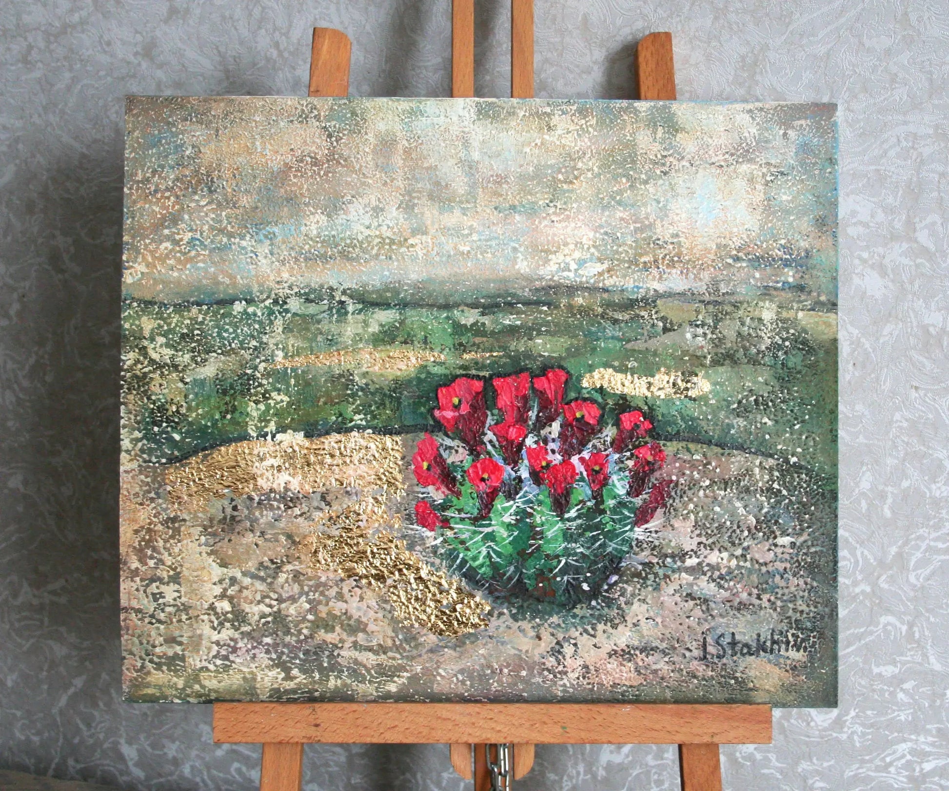 Cactus painting — original desert landscape art, unframed, 14x12 inch
