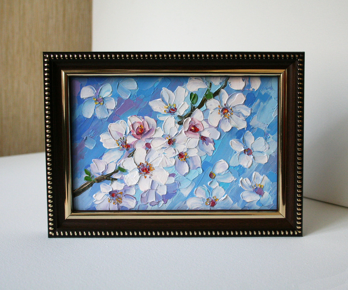 Cherry Blossom Mini Oil Painting 4x6 - Original Palette Knife Textured Framed Art