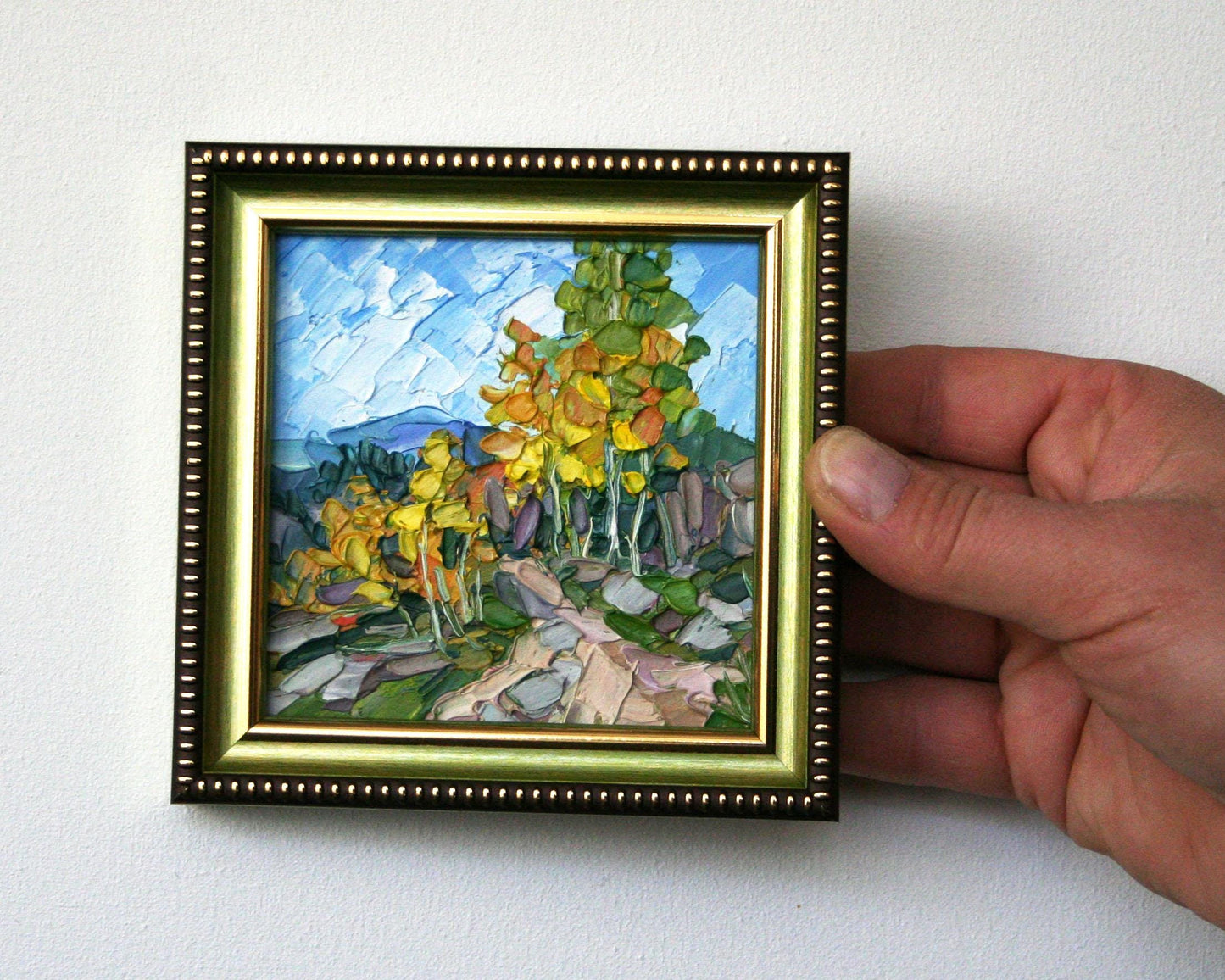 Commission a personalized landscape painting, impasto texture, framed original mini oil painting