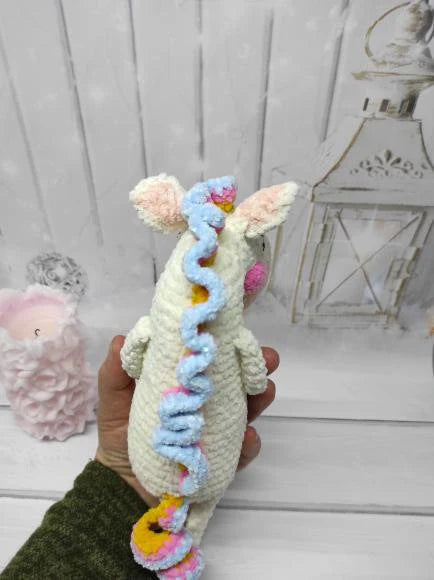 Crochet horse stuffed animal — soft plush yarn, rainbow mane
