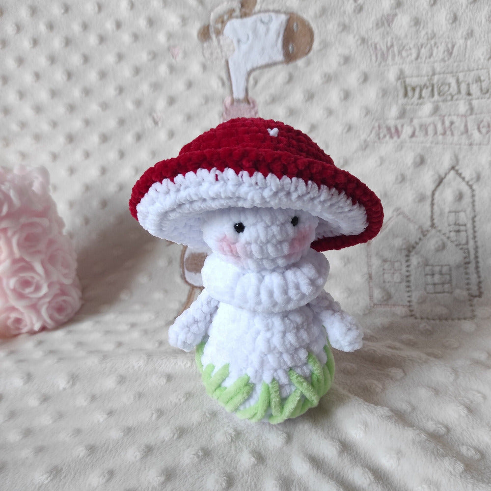 Crochet mushroom toadstool – handmade plush soft decor 15cm with red hat