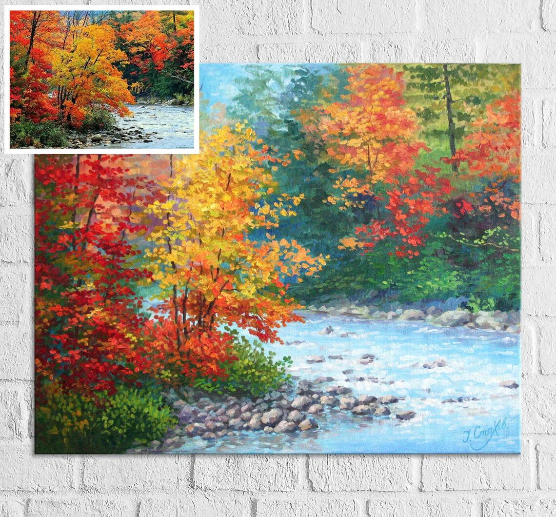 Custom commission landscape painting example, impasto texture palette knife technique