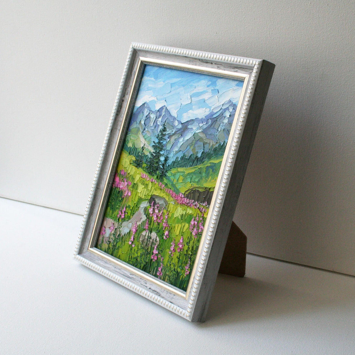Glacier National Park art, palette knife painting, framed mini artwork