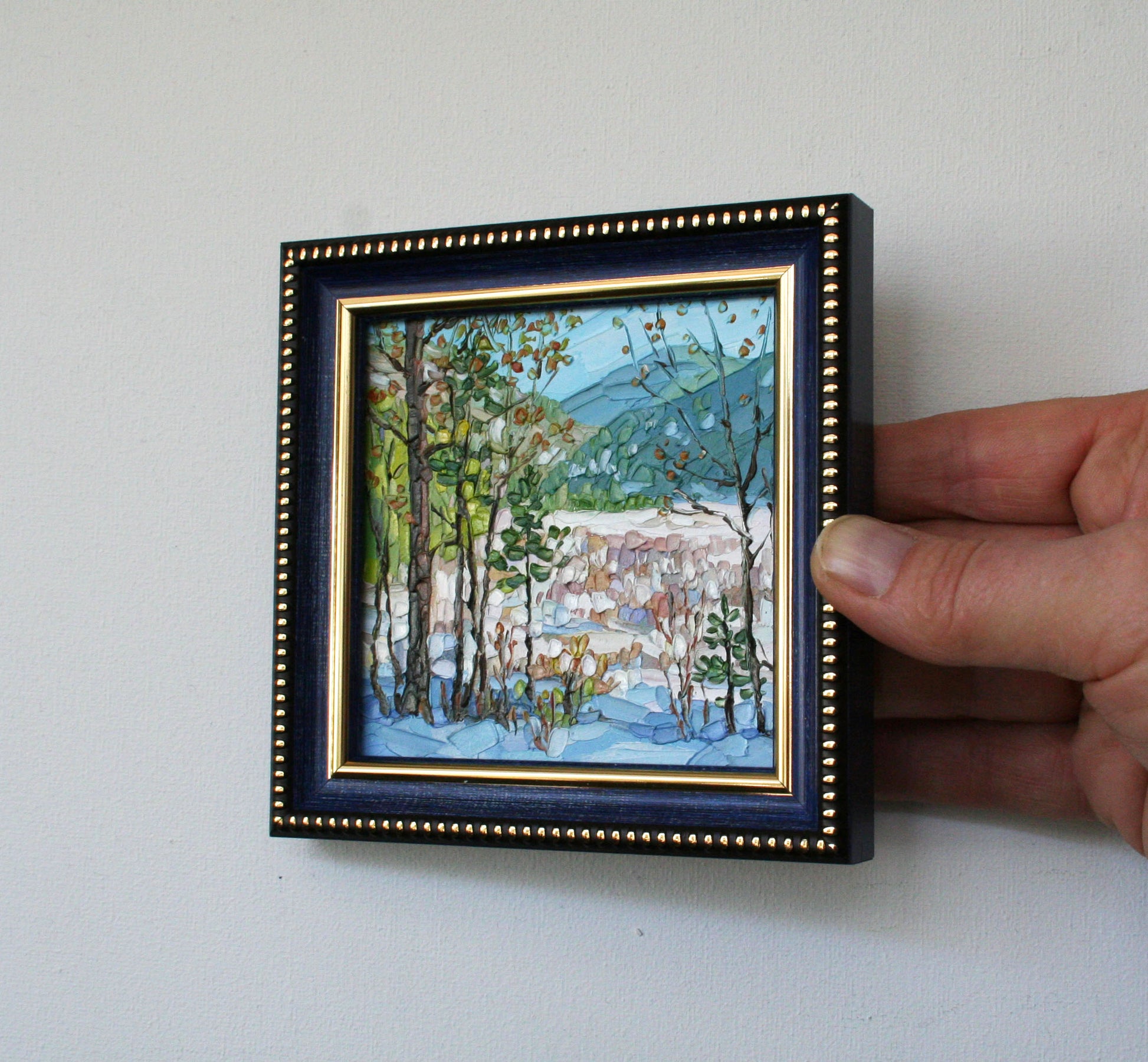 Handmade mini oil painting winter by Ukrainian artist