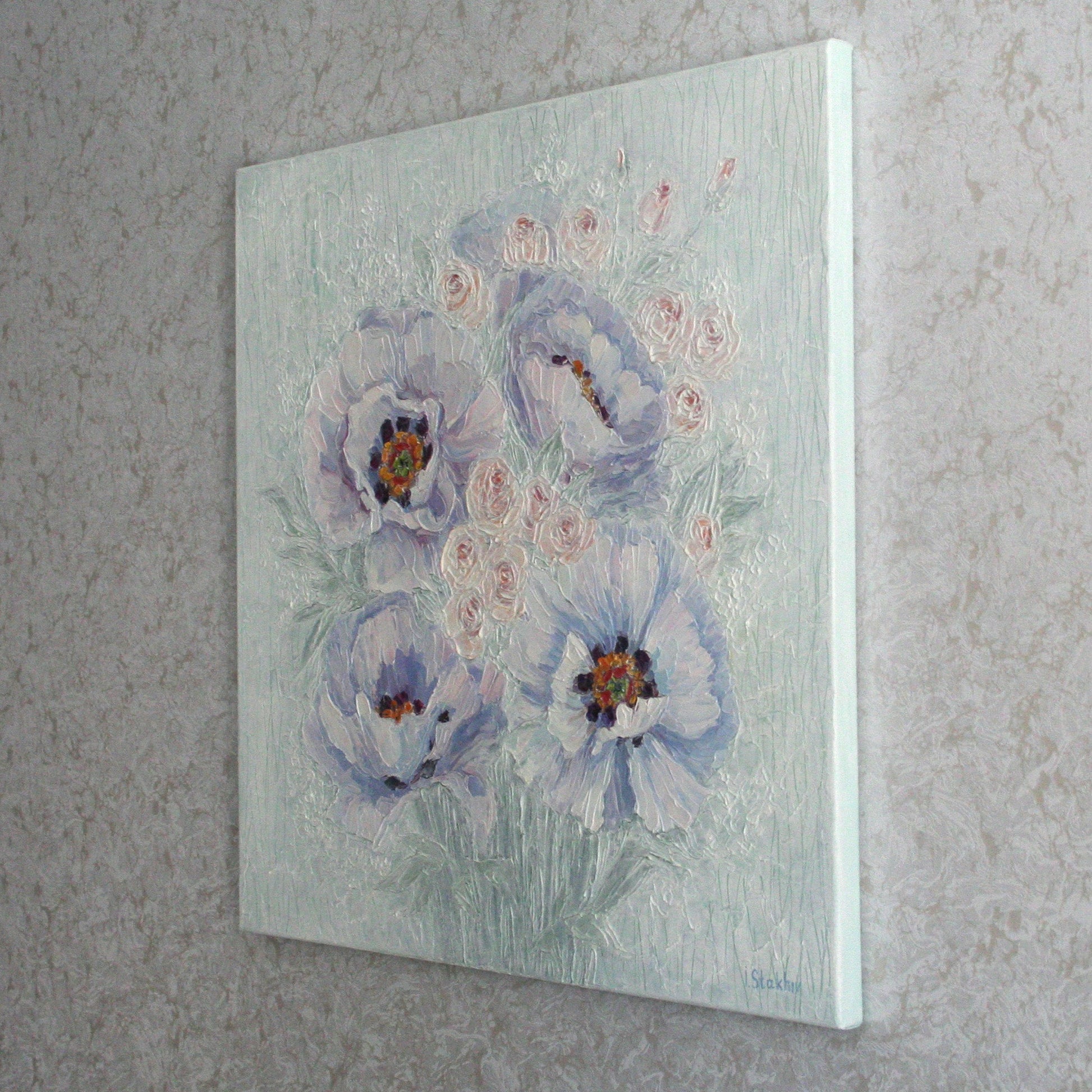 Textured Peony Oil Paintig on Canvas