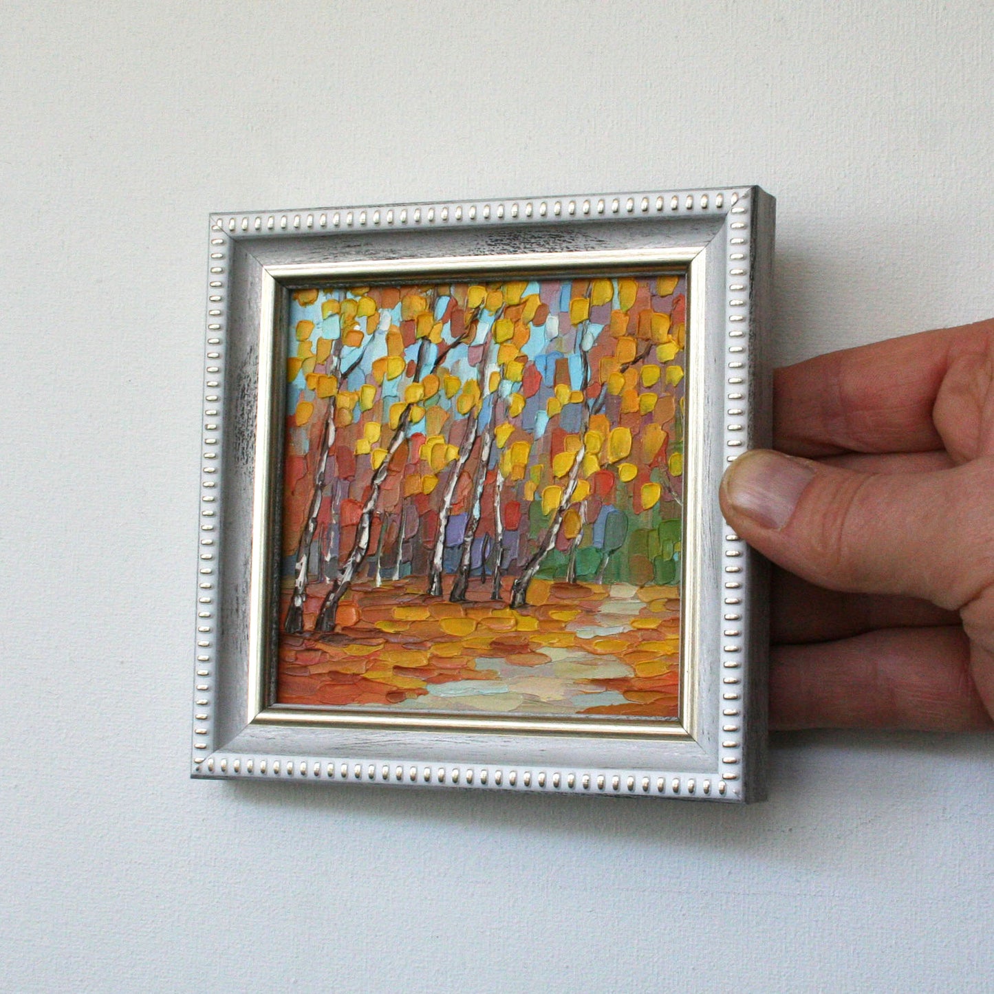 Framed Original Autumn Birch Park Mini Oil Painting by Iryna Stakhiv