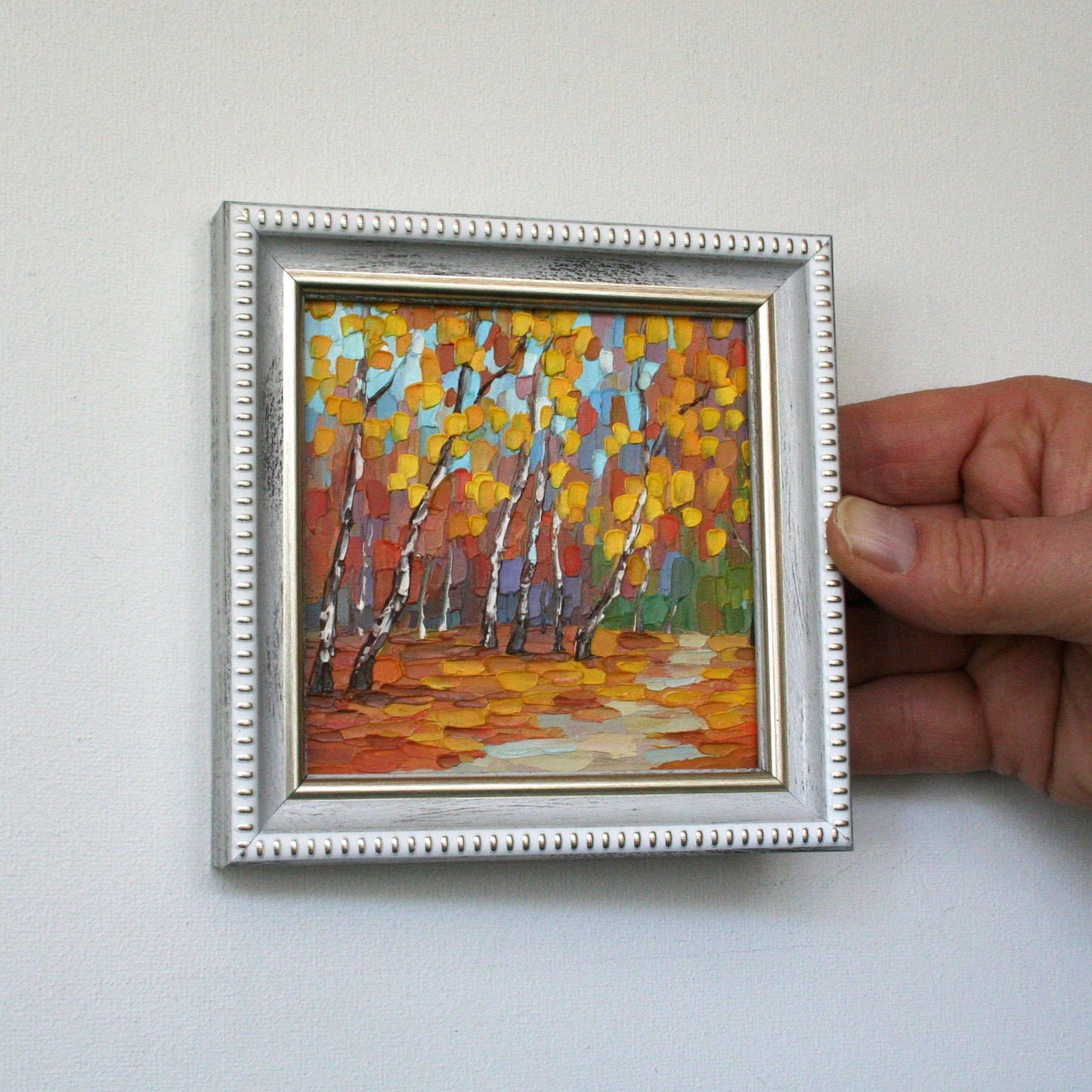 Framed Original Autumn Birch Park Mini Oil Painting by Iryna Stakhiv