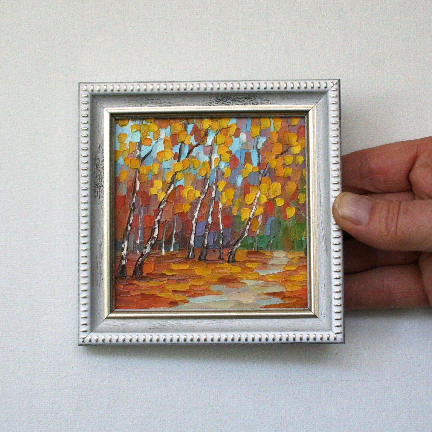Framed Original Autumn Birch Park Mini Oil Painting by Iryna Stakhiv