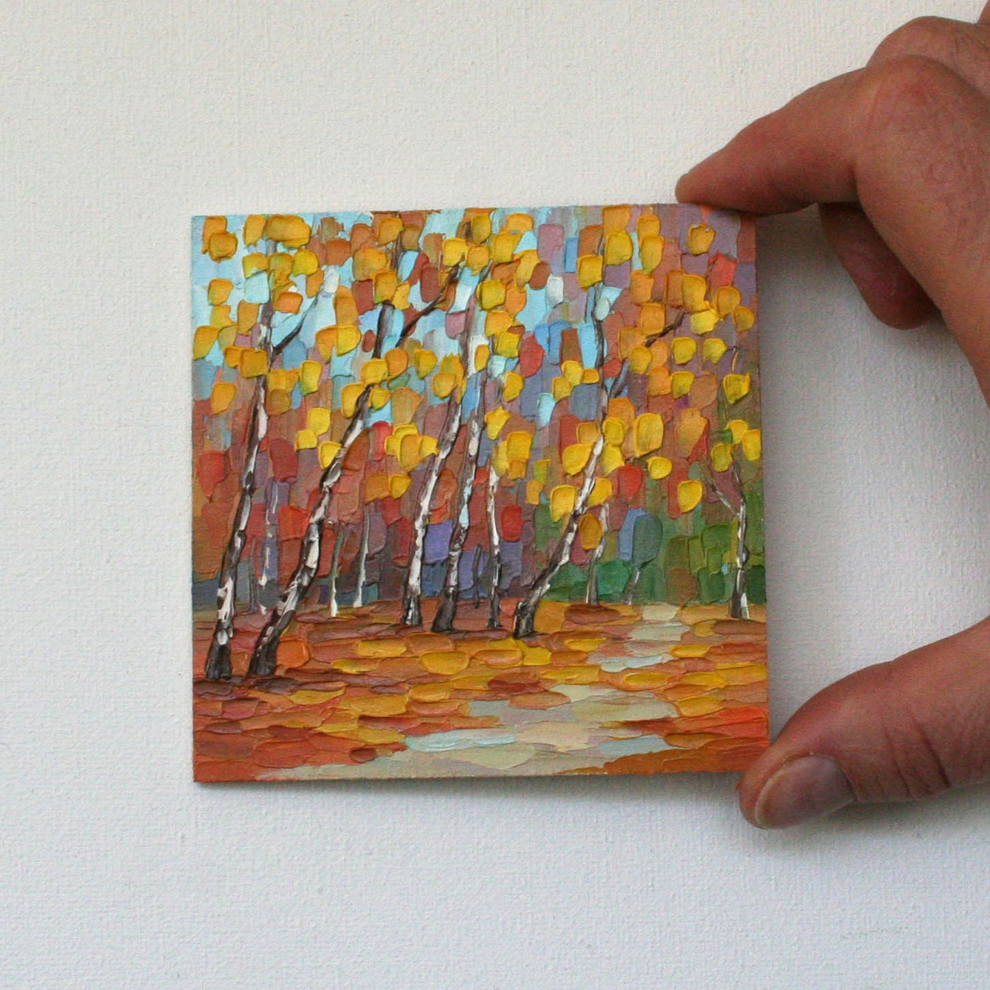 Framed Original Autumn Birch Park Mini Oil Painting by Iryna Stakhiv