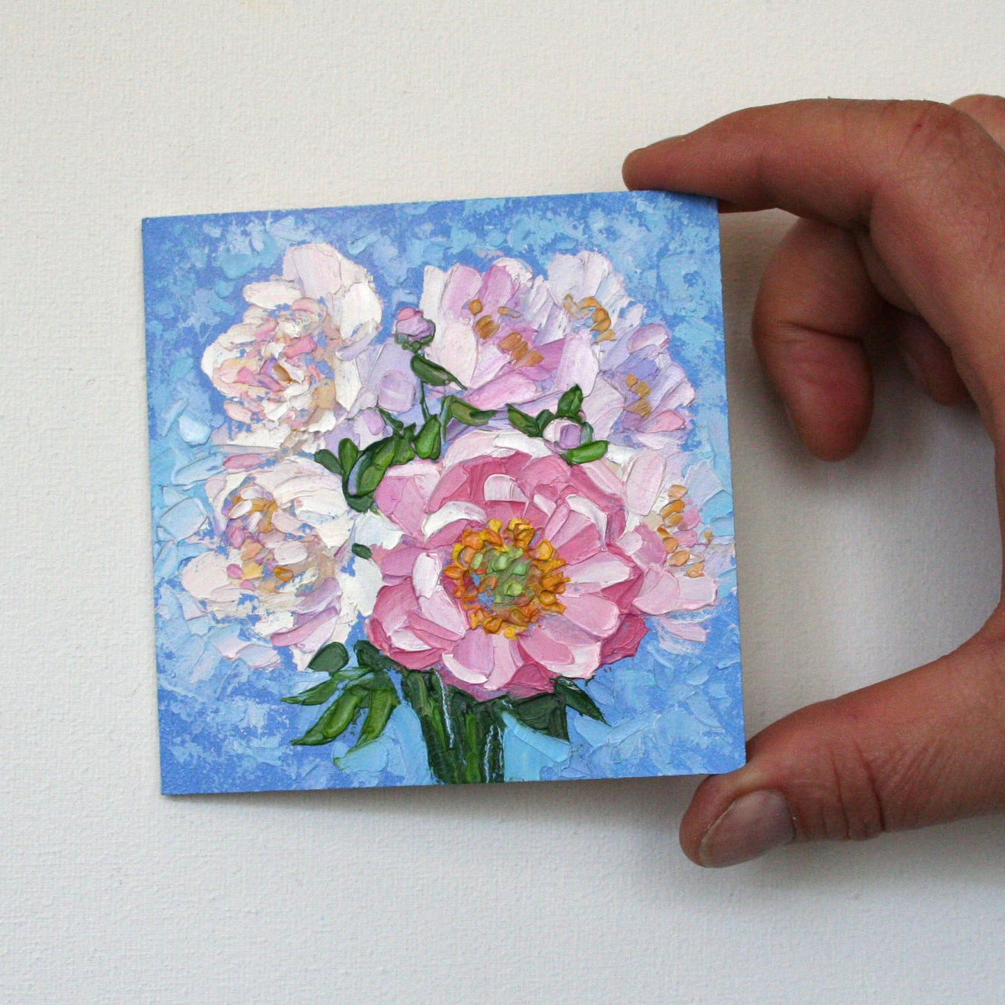 mpasto texture on petals, professional brushwork on a 4x4 panel