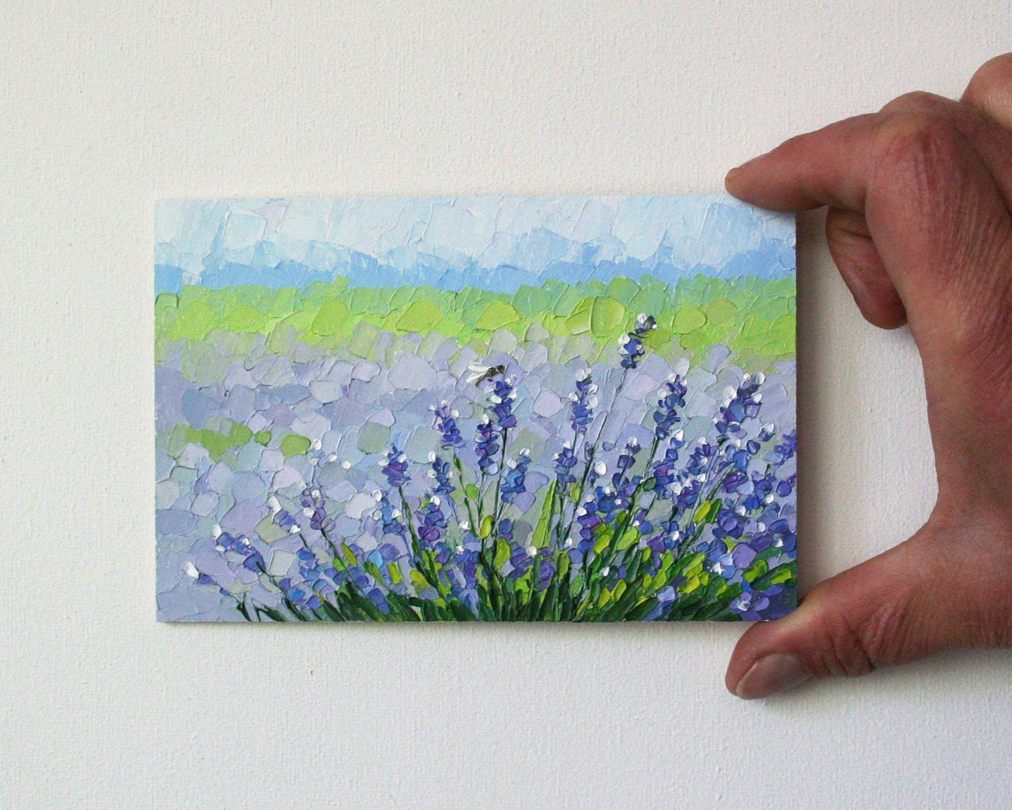Mini Oil Painting: Original Framed Lavender Landscape - Textured Palette Knife Floral Art