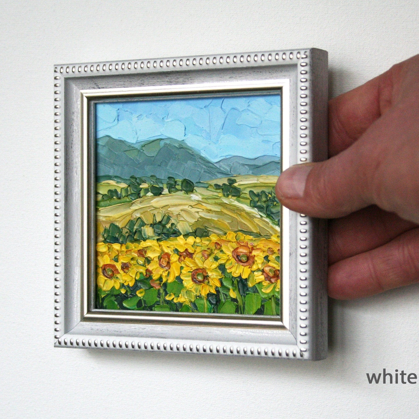 Italian sunflower landscape original oil painting on panel, made to order Tuscany art with frame
