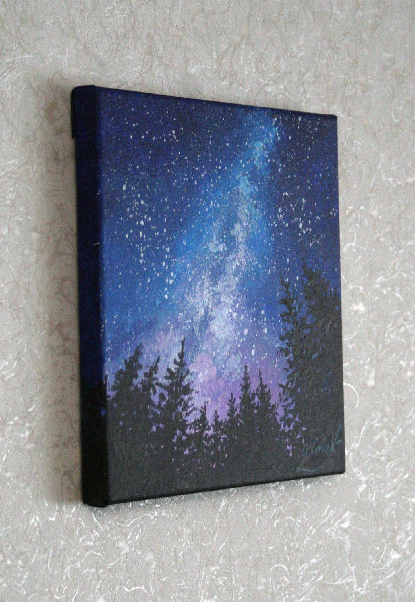 Night sky Milky Way art - original acrylic painting on canvas, side view