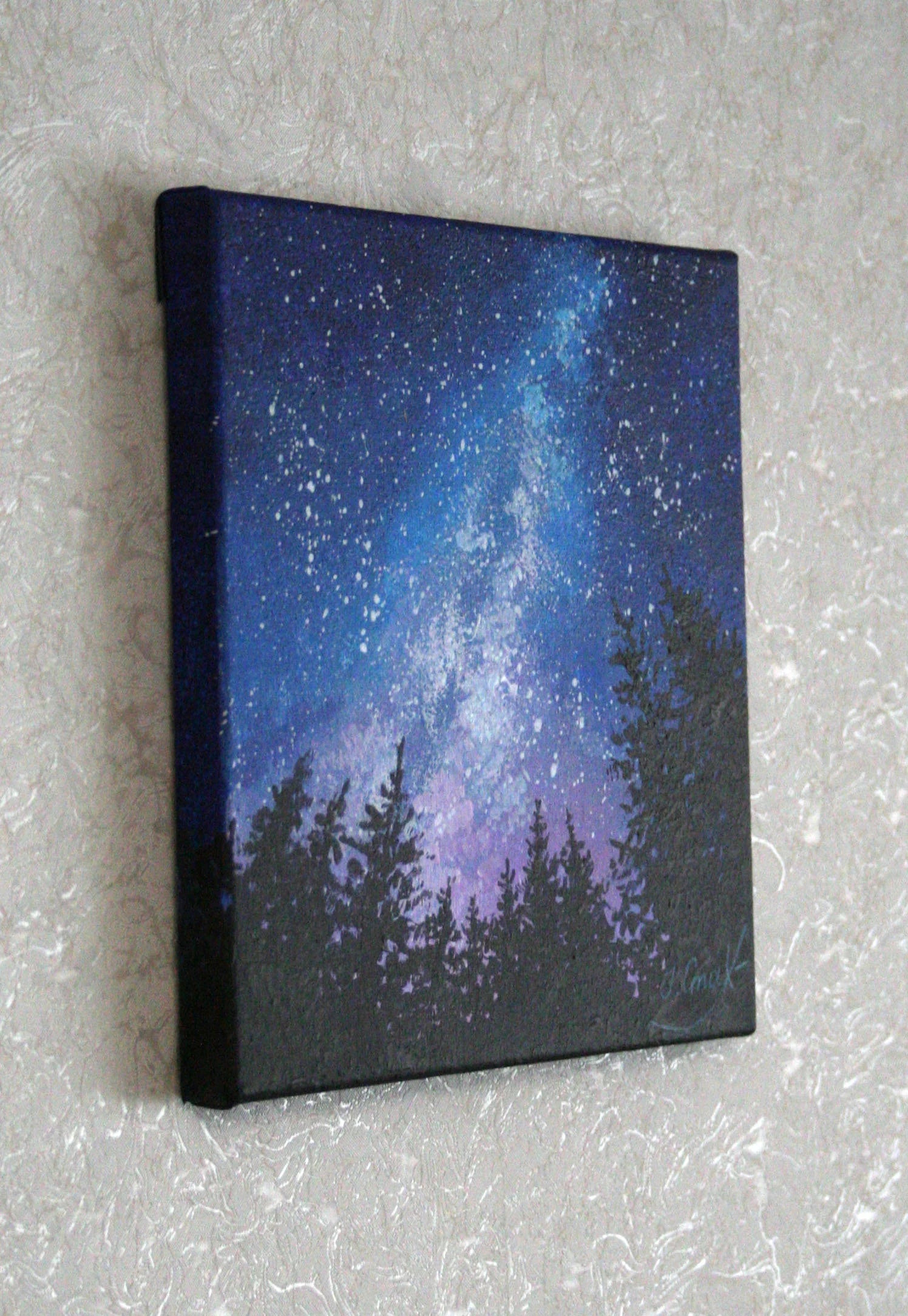 Night sky Milky Way art - original acrylic painting on canvas, side view
