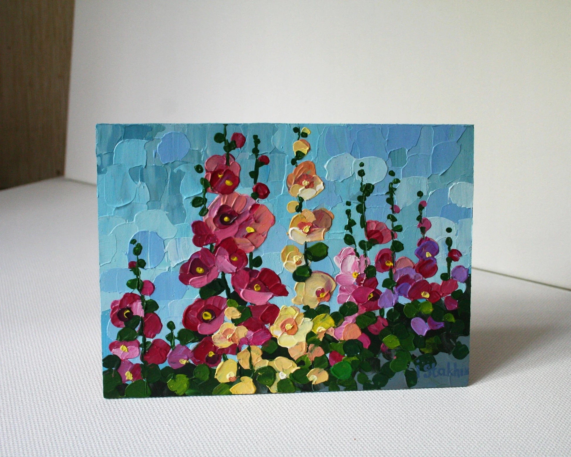 Original Ukrainian Art for Shelf or Wall Gallery, impasto painting of garden foers