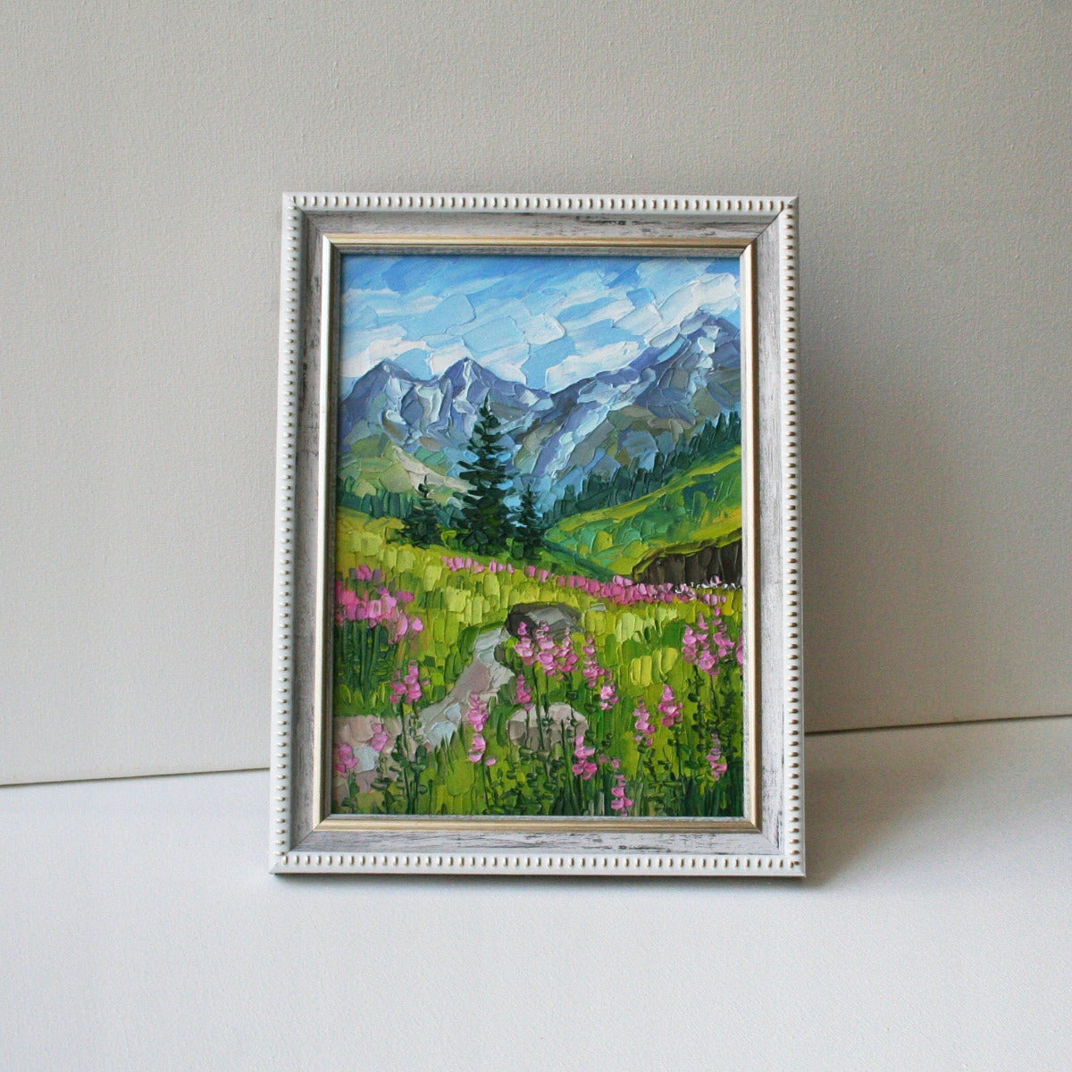 Original framed 5x7 Glacier National Park painting, impasto mountain landscape Montana wall art