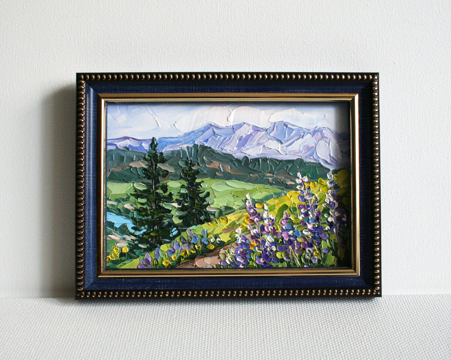 Original framed mini oil painting mountain wildflowers, Okanogan-Wenatchee National Forest artwork