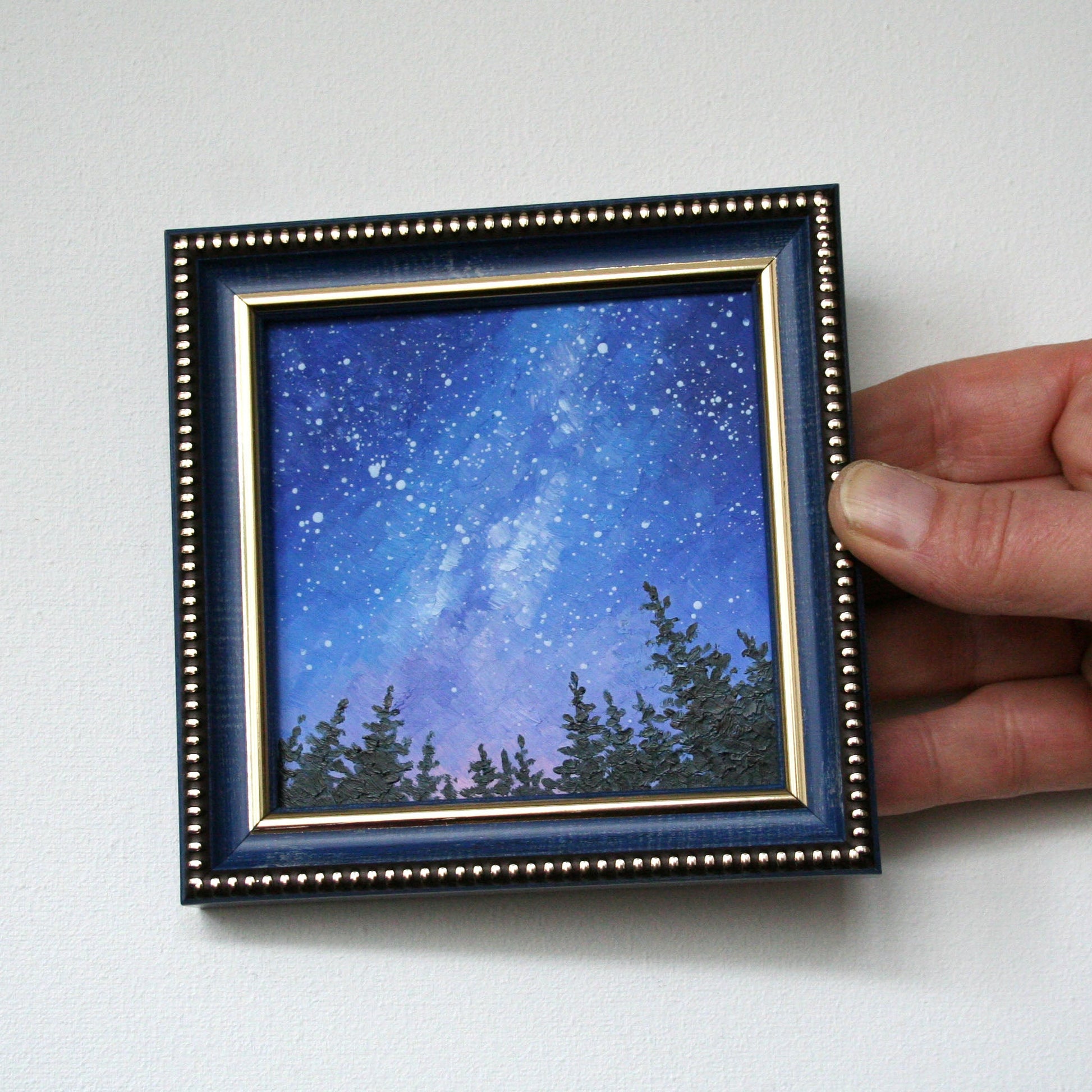 Original mini oil painting of the Milky Way galaxy and night sky by Iryna Stakhiv.
