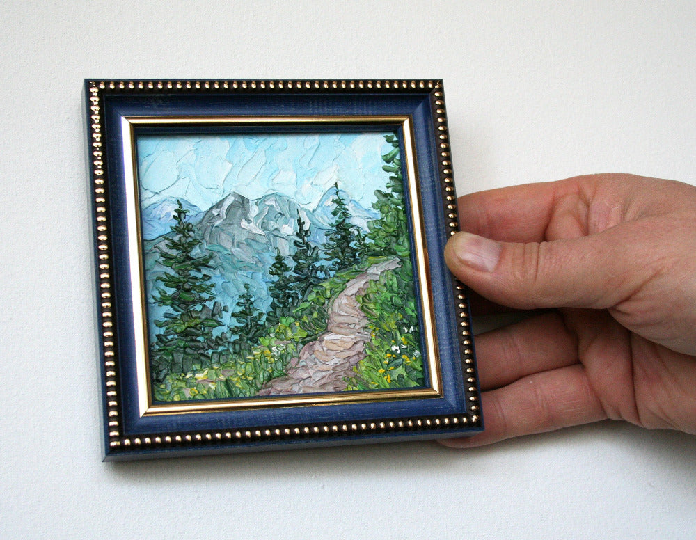 Rocky Mountains original oil painting on hard panel, made to order landscape art with frame