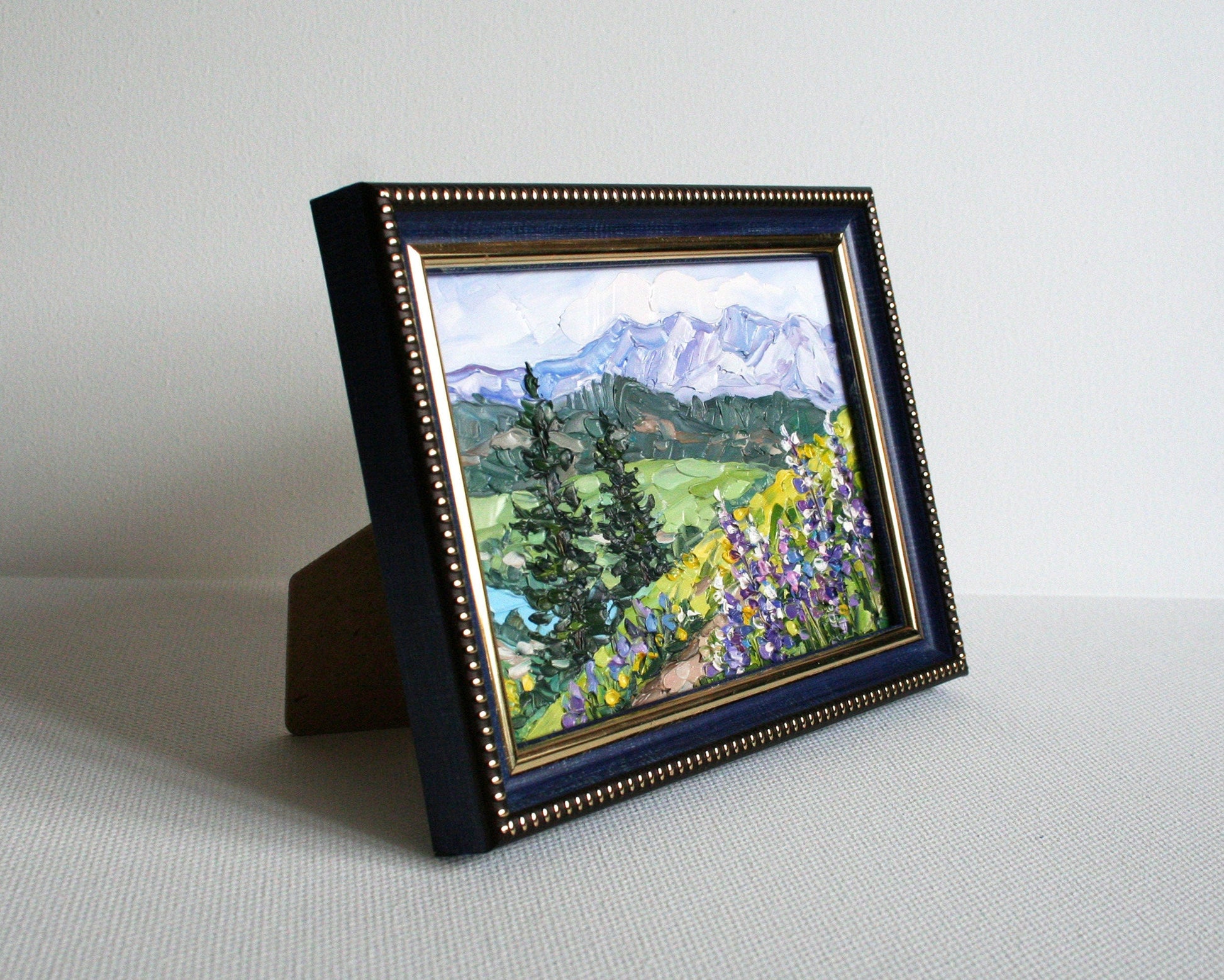 Sauer's Mountain Washington state oil painting, impasto wildflower landscape palette knife technique