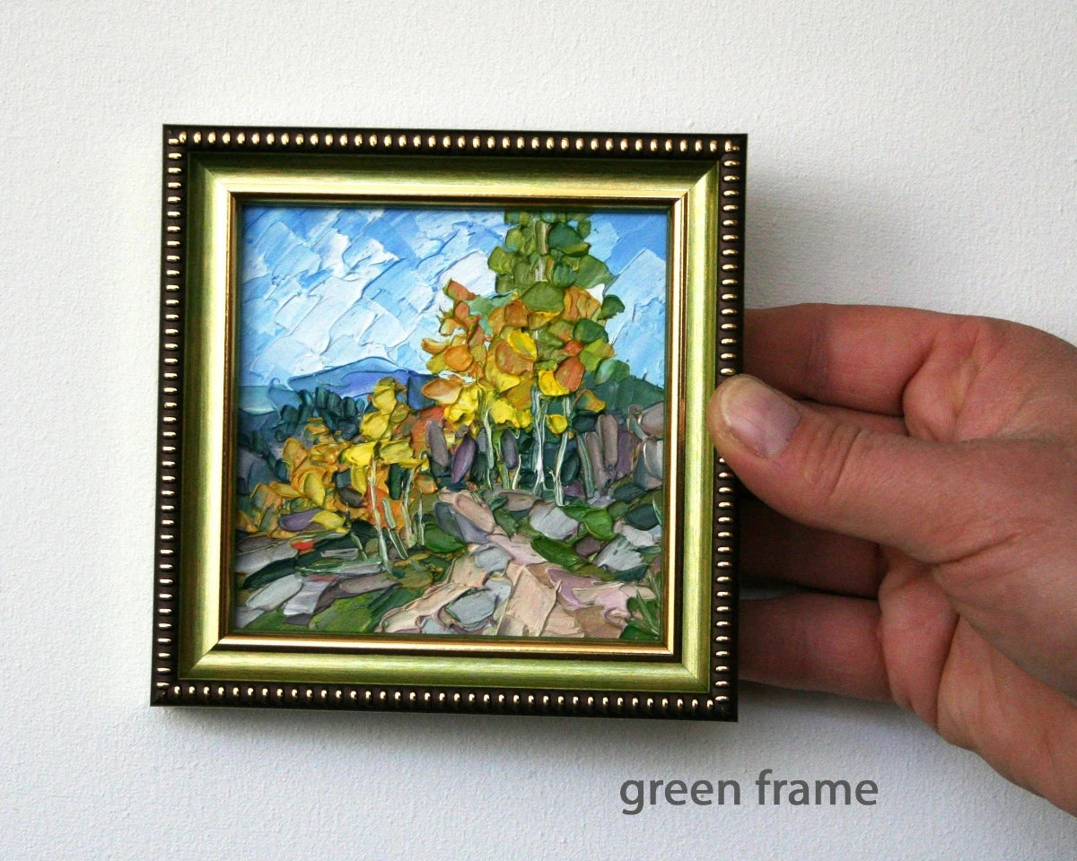 Small framed birch tree oil painting, original autumn landscape art gift by Iryna Stakhiv