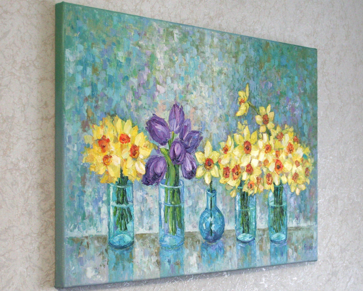 spring wall art - canvas oil painting with painted sides ready to hang without frame