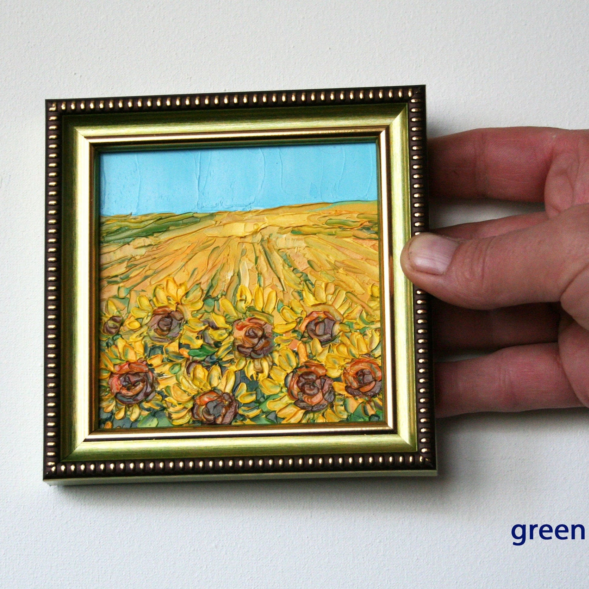 Sunflower original oil painting on hard panel, made to order impasto flower art with frame
