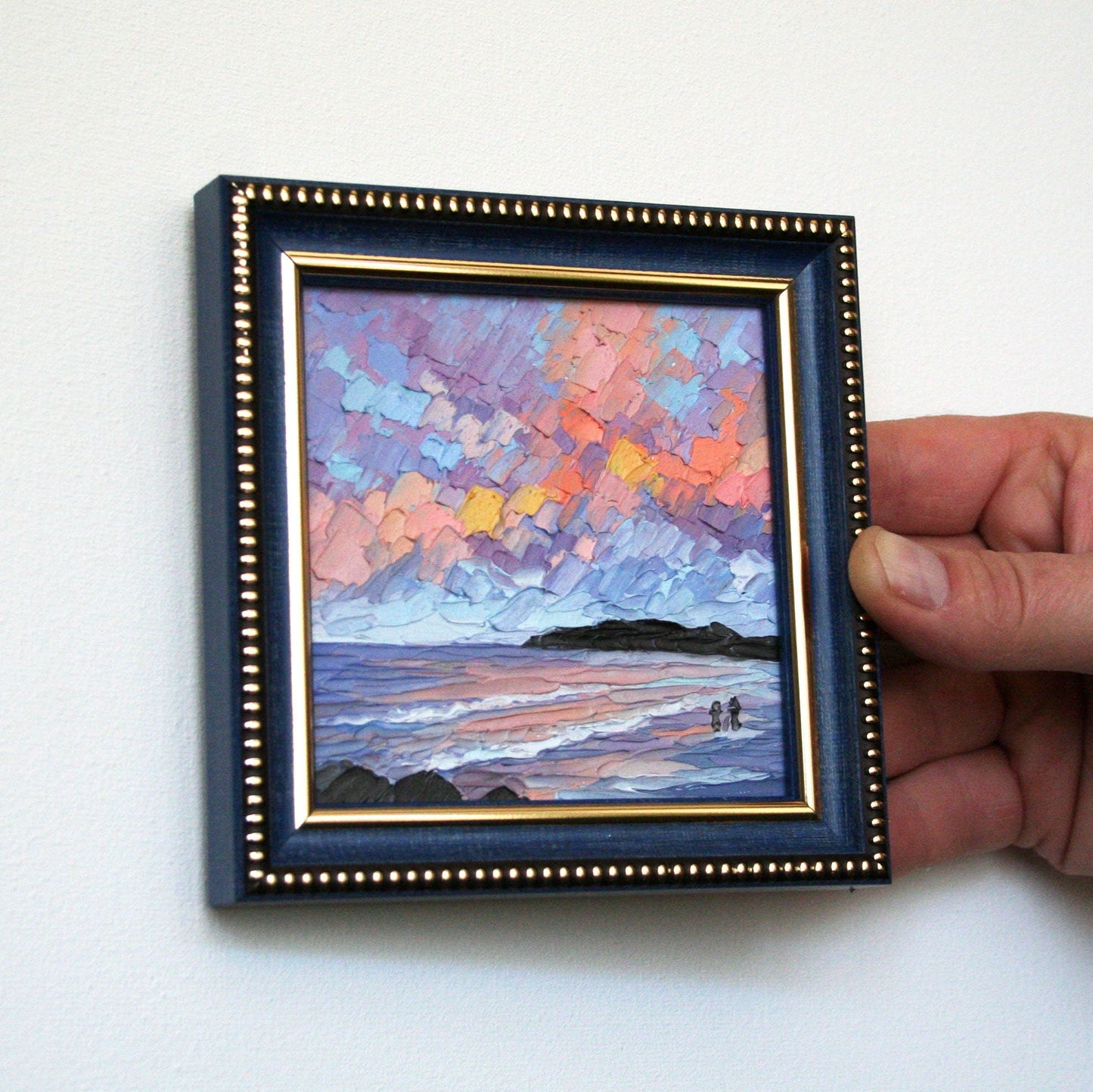 alette knife seascape painting Florida coast, mini framed original art by Iryna Stakhiv