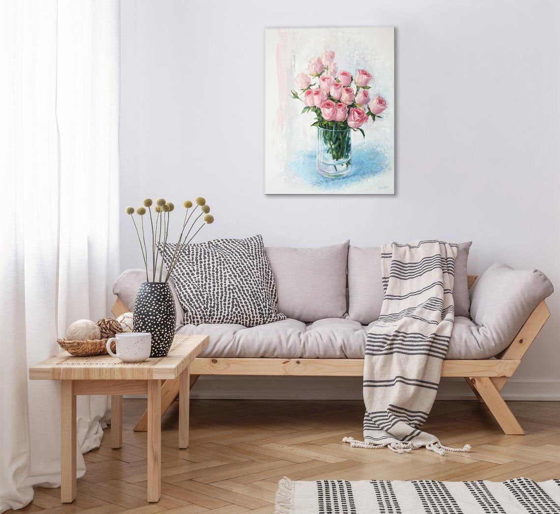 Rose Original Oil Painting 20x24, Palette Knife Impasto Floral Art