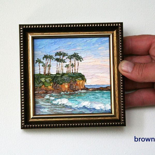 Small framed California seascape oil painting, original Laguna Beach art gift idea by Iryna Stakhiv