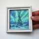Northern Lights mini oil painting in white frame, Aurora Borealis night sky art by Iryna Stakhiv