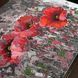 Close-up of textured red poppies painting, acrylic with silver leaf and glitter detail