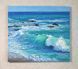 California ocean waves and rocks seascape oil painting detail, original palette knife impasto art by Iryna Stakhiv