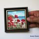 Original framed 4x4 red poppies painting, impasto palette knife artwork