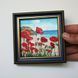 Red Poppies mini oil painting in blue frame, California landscape palette knife art by Iryna Stakhiv