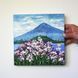 Mount Fuji oil painting with impasto flowers, Japanese landscape art by Iryna Stakhiv
