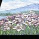 Close-up of impasto texture on Mount Fuji flowers painting, bold palette knife strokes