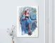 Original oil painting on canvas girl in blue dress with a floral hat holding a book by I. Stakhiv.