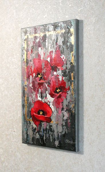 Handmade original painting red poppies by Ukrainian artist