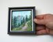 Rocky Mountains mini oil painting in blue frame, palette knife landscape art by Iryna Stakhiv